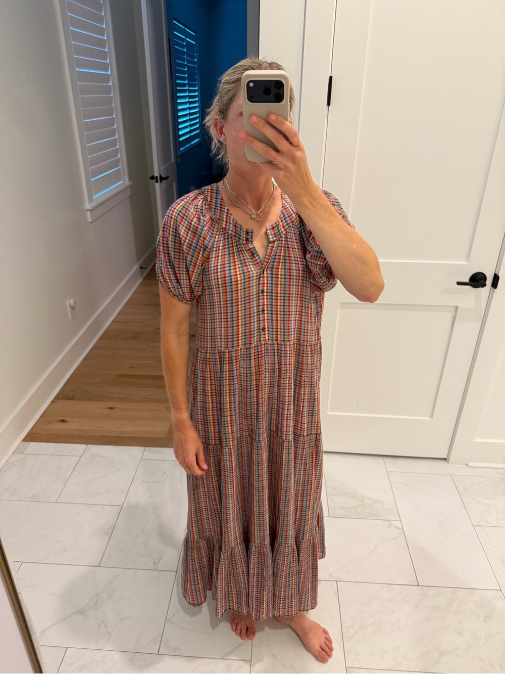 THE GREAT. Multi-Color Plaid Tiered Maxi Dress
